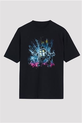 Bioshock James Baskılı Unisex Siyah Oversize Tişört - Tshirt