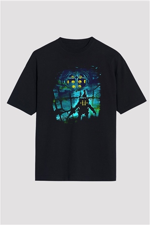 Bioshock James Baskılı Unisex Siyah Oversize Tişört - Tshirt