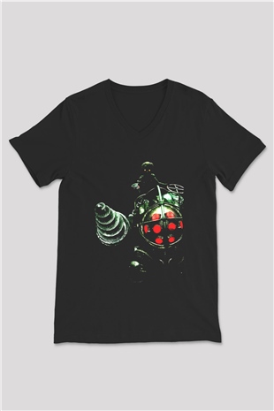 Bioshock James Baskılı Unisex Siyah V Yaka Tişört - Tshirt