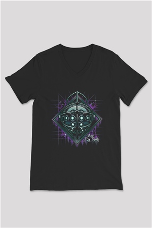 Bioshock James Baskılı Unisex Siyah V Yaka Tişört - Tshirt