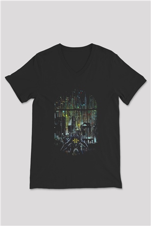 Bioshock James Baskılı Unisex Siyah V Yaka Tişört - Tshirt