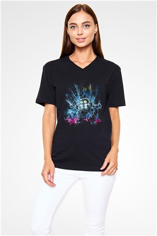Bioshock James Baskılı Unisex Siyah V Yaka Tişört - Tshirt