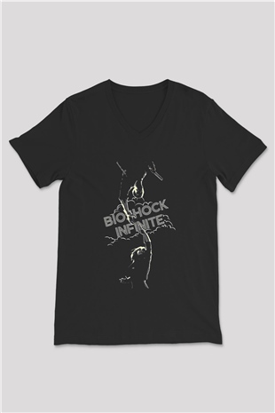 Bioshock James Baskılı Unisex Siyah V Yaka Tişört - Tshirt