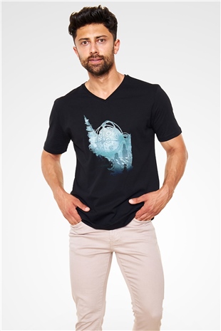 Bioshock James Baskılı Unisex Siyah V Yaka Tişört - Tshirt