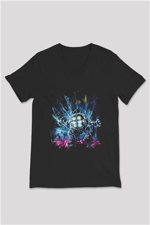 Bioshock James Baskılı Unisex Siyah V Yaka Tişört - Tshirt