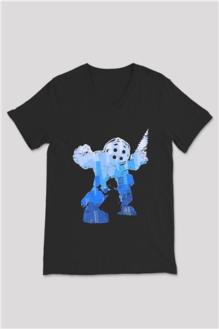 Bioshock James Baskılı Unisex Siyah V Yaka Tişört - Tshirt