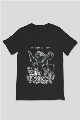 BioShock Siyah Unisex V Yaka Tişört