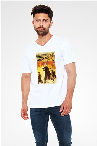 Bir Zamanlar Batıda (Once Upon a Time in the West) Baskılı Beyaz V Yaka Tişört
