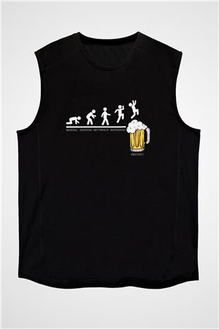 Bira Evrimi Baskılı Unisex Kolsuz Siyah Tişört - Tshirt