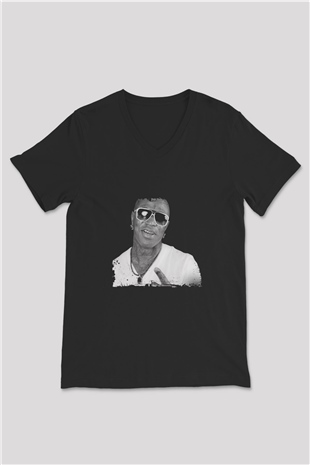 Birdman Baskılı Unisex Siyah V Yaka Tişört