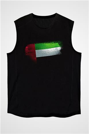 Birleşik Arap Emirlikleri - United Arab Emirates Bayrağı Baskılı Unisex Siyah Kolsuz Tişört