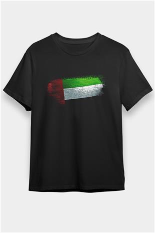 Birleşik Arap Emirlikleri - United Arab Emirates Bayrağı Baskılı Unisex Siyah Tişört