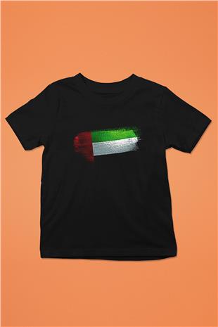 Birleşik Arap Emirlikleri - United Arab Emirates Bayrağı Baskılı Unisex Siyah Çocuk Tişörtü