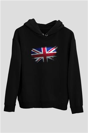 Birleşik Krallık - United Kingdom Bayrağı Baskılı Unisex Siyah Hoodie
