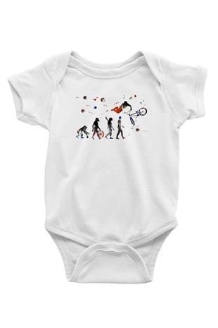 Bisiklet Baskılı Beyaz Unisex Bebek Body - Zıbın
