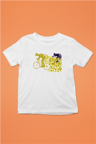 Bisiklet Baskılı Beyaz Unisex Çocuk Tişört