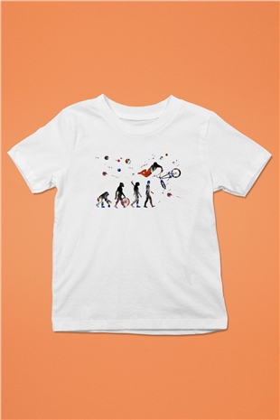 Bisiklet Baskılı Beyaz Unisex Çocuk Tişört