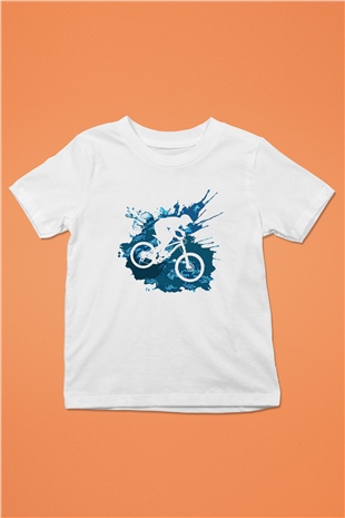 Bisiklet Baskılı Beyaz Unisex Çocuk Tişört