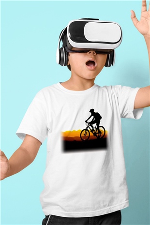 Bisiklet Baskılı Beyaz Unisex Çocuk Tişört