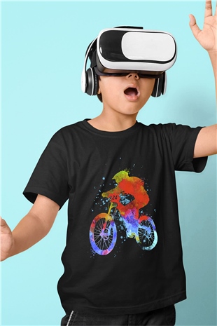 Bisiklet Baskılı Siyah Unisex Çocuk Tişört
