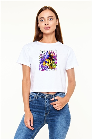 Bisiklet Beyaz  Crop Top Tişört
