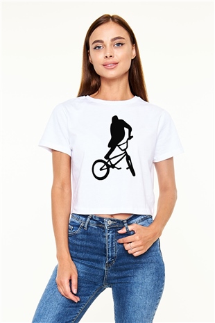 Bisiklet Beyaz  Crop Top Tişört