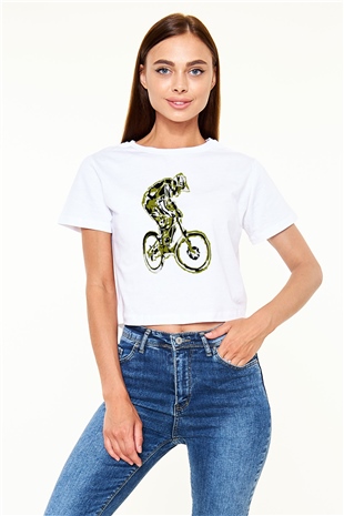 Bisiklet Beyaz  Crop Top Tişört