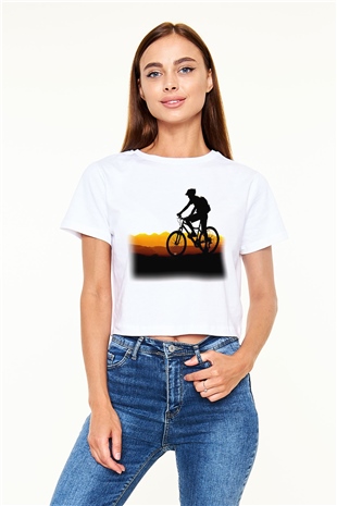 Bisiklet Beyaz Croptop Tişört