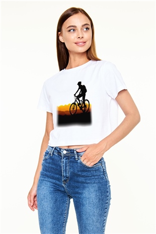 Bisiklet Beyaz Croptop Tişört