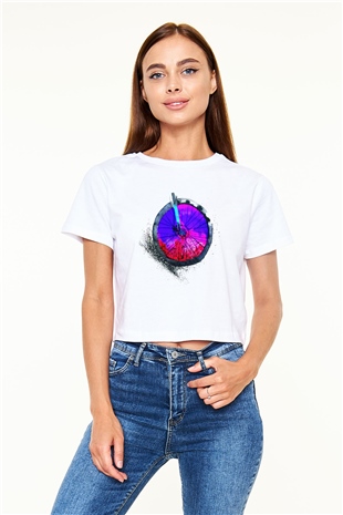 Bisiklet Beyaz Croptop Tişört