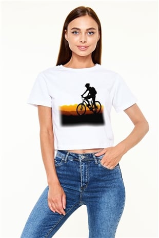 Bisiklet Beyaz Croptop Tişört
