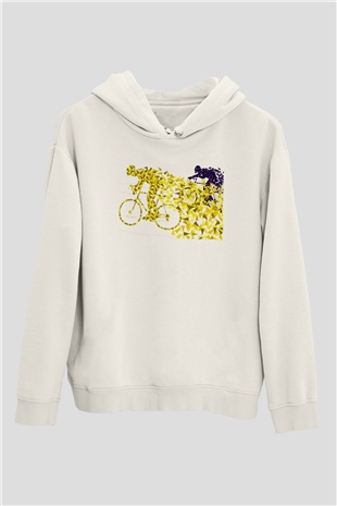 Bisiklet Beyaz Unisex Hoodie