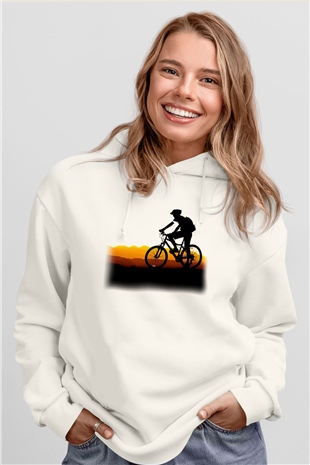 Bisiklet Beyaz Unisex Hoodie