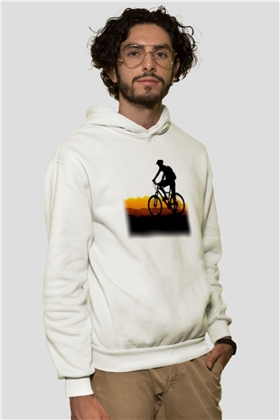 Bisiklet Beyaz Unisex Hoodie