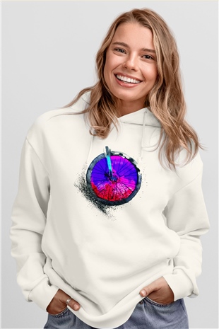 Bisiklet Beyaz Unisex Hoodie