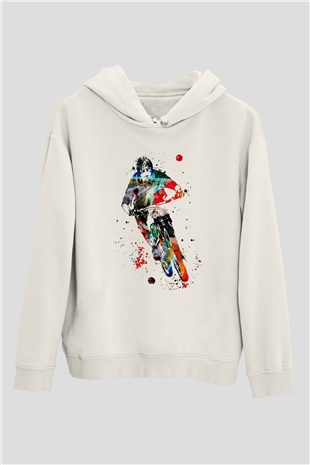 Bisiklet Beyaz Unisex Hoodie