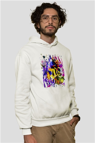 Bisiklet Beyaz Unisex Kapüşonlu Sweatshirt