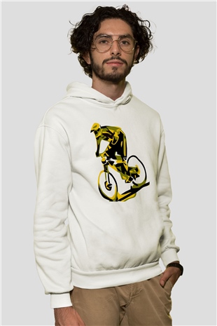 Bisiklet Beyaz Unisex Kapüşonlu Sweatshirt