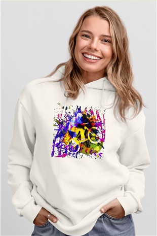 Bisiklet Beyaz Unisex Kapüşonlu Sweatshirt