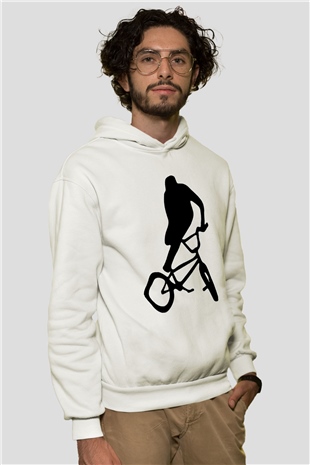 Bisiklet Beyaz Unisex Kapüşonlu Sweatshirt