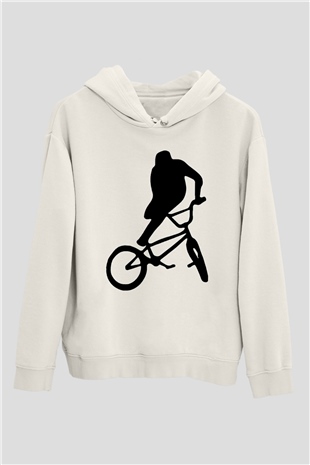 Bisiklet Beyaz Unisex Kapüşonlu Sweatshirt