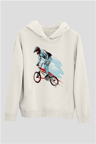Bisiklet Beyaz Unisex Kapüşonlu Sweatshirt