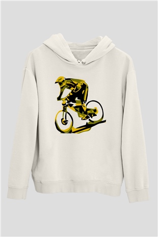 Bisiklet Beyaz Unisex Kapüşonlu Sweatshirt