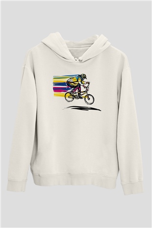 Bisiklet Beyaz Unisex Kapüşonlu Sweatshirt