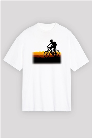 Bisiklet Beyaz Unisex Oversize Tişört T-Shirt