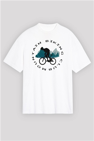 Bisiklet Beyaz Unisex Oversize Tişört T-Shirt
