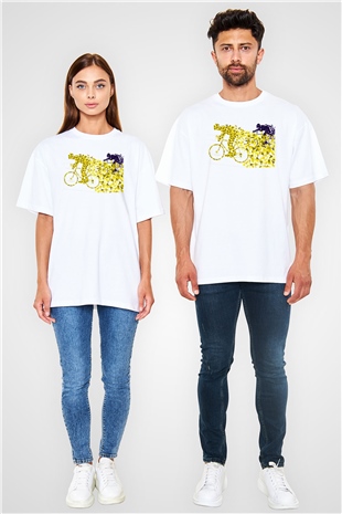 Bisiklet Beyaz Unisex Oversize Tişört T-Shirt