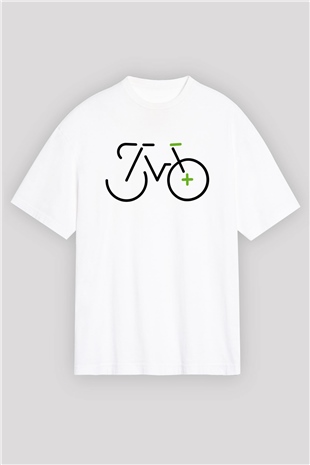 Bisiklet Beyaz Unisex Oversize Tişört T-Shirt