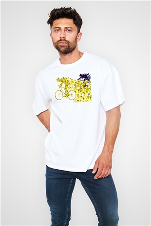 Bisiklet Beyaz Unisex Oversize Tişört T-Shirt