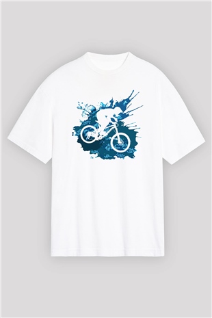 Bisiklet Beyaz Unisex Oversize Tişört T-Shirt